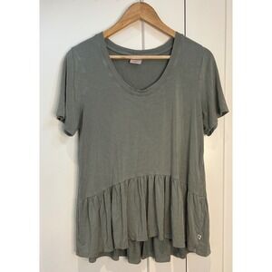 Jax & Lennon Sage Green Bamboo Peplum Top Short Sleeve Ruffle Hem Small Canada